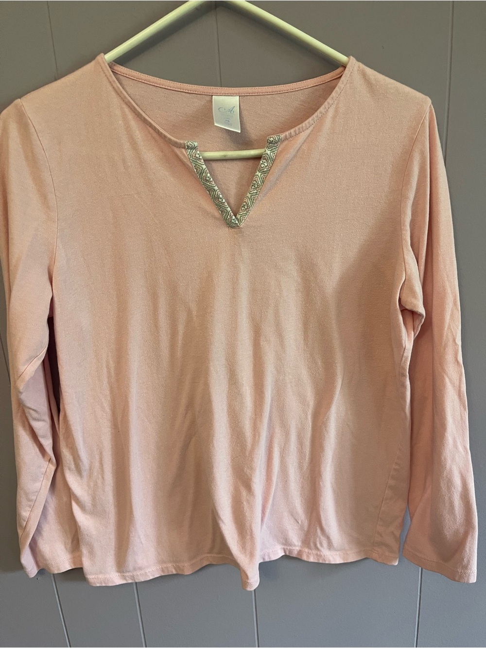 Adonna Light Pink Long Sleeve Top with Decorative V-Trim